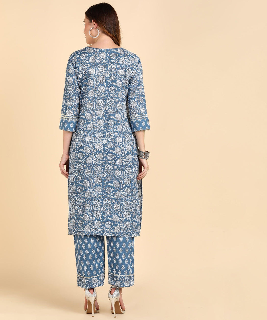 Women's Cotton Blue Printed Kurta With Pant - Noz2Toz - Indiakreations