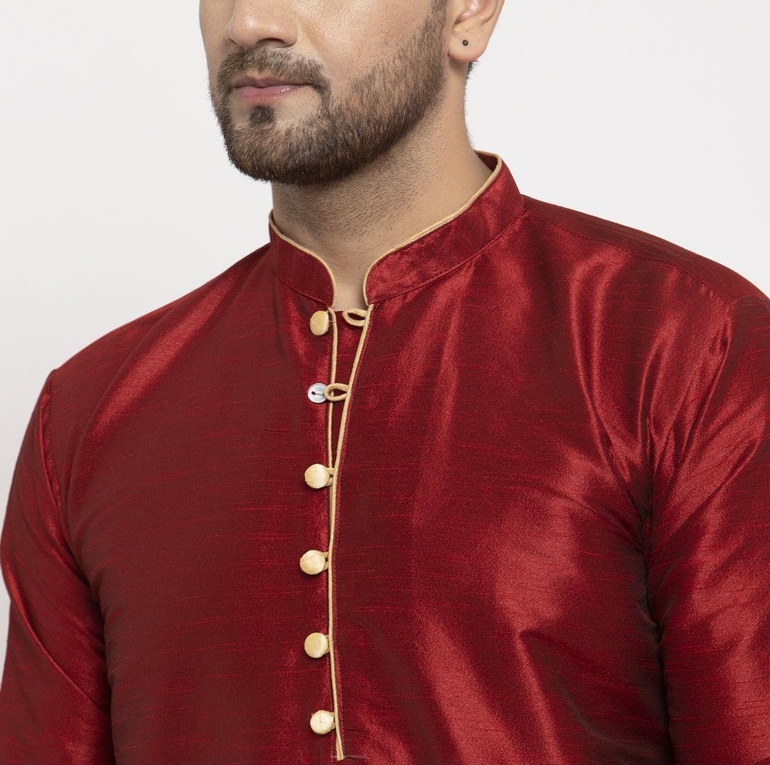 Men's Silk Blend Maroon Straight Long Kurta - Benstoke - Indiakreations