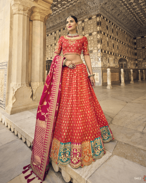 Latest Designer Reception Lehenga Choli In Red - Indiakreations