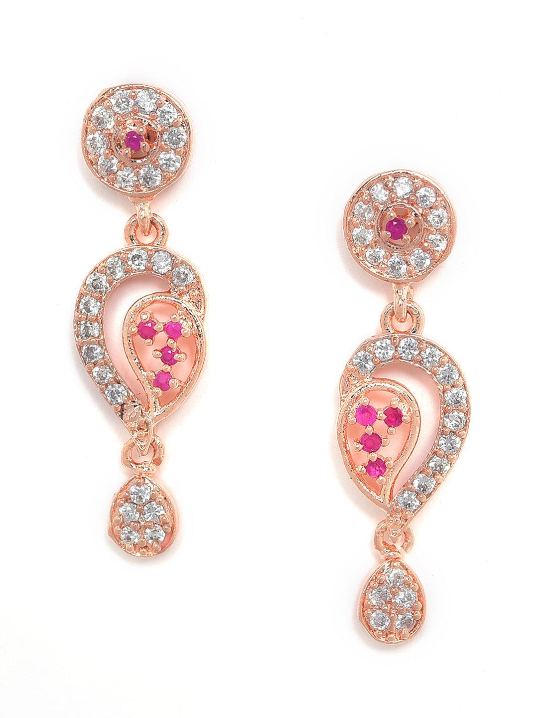 Women's Rose Gold-Plated Ruby AD-Studded Handcrafted Floral Jewellery Set - Jazz And Sizzle - Indiakreations