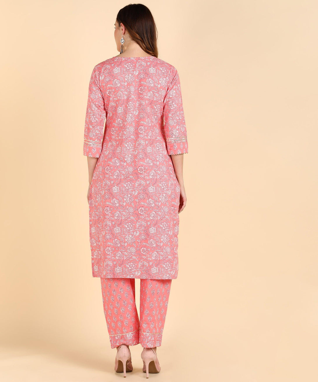 Women's Cotton Peach Printed Kurta With Pant - Noz2Toz - Indiakreations