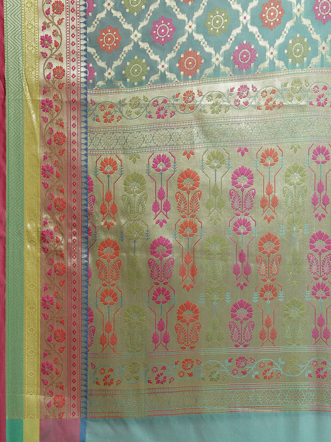 Women's Green Silk Jaamdani Cutwork Saree - Varanasi - Indiakreations