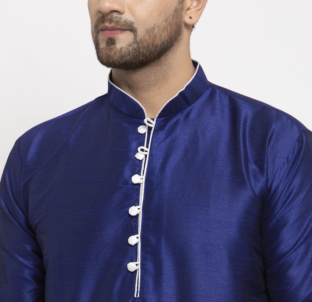 Men's Silk Blend Royal Blue Straight Long Kurta - Benstoke - Indiakreations