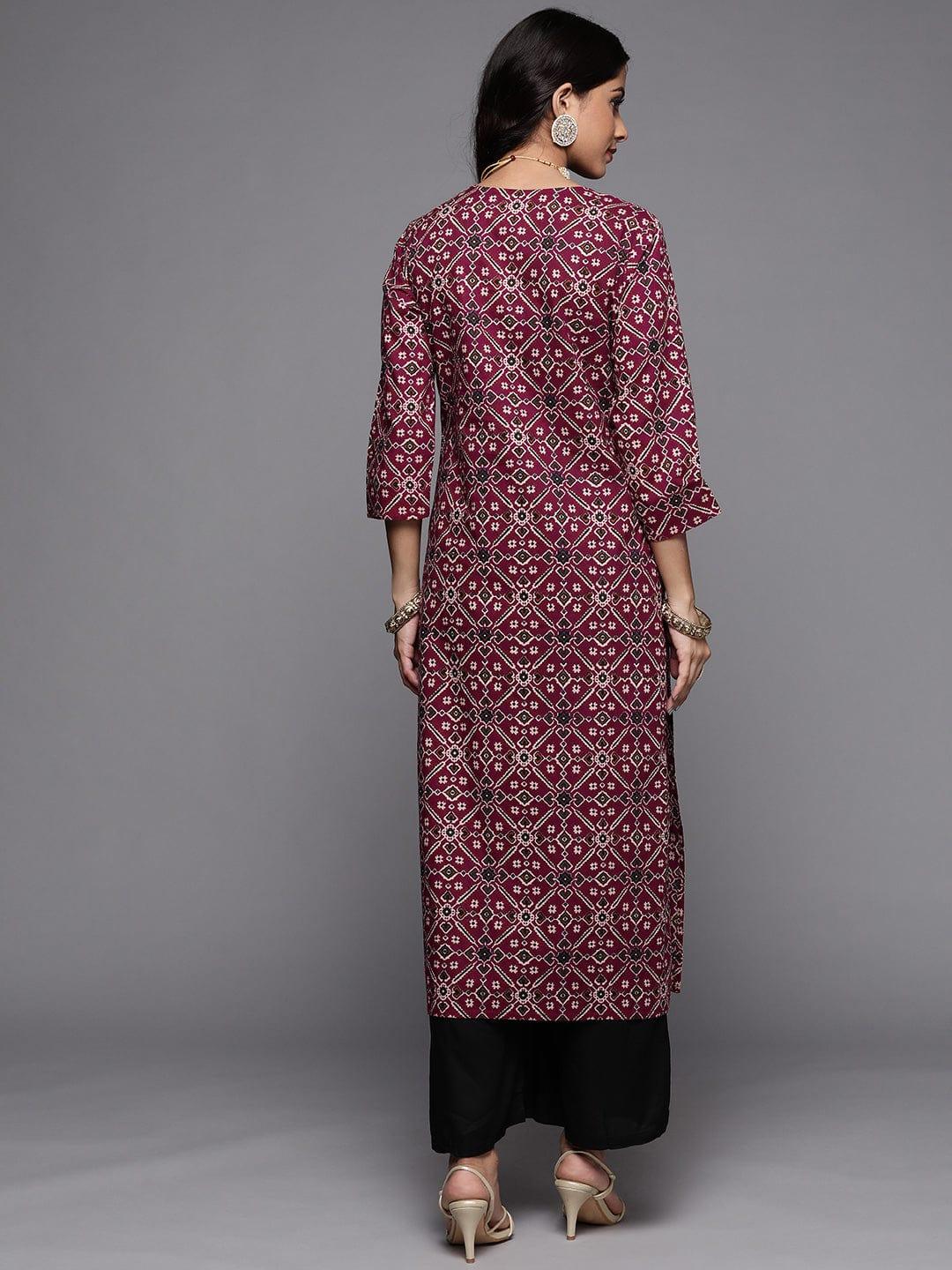 Varanga Women Maroon & Beige Ethnic Motifs Printed Indie Prints Kurta - Indiakreations