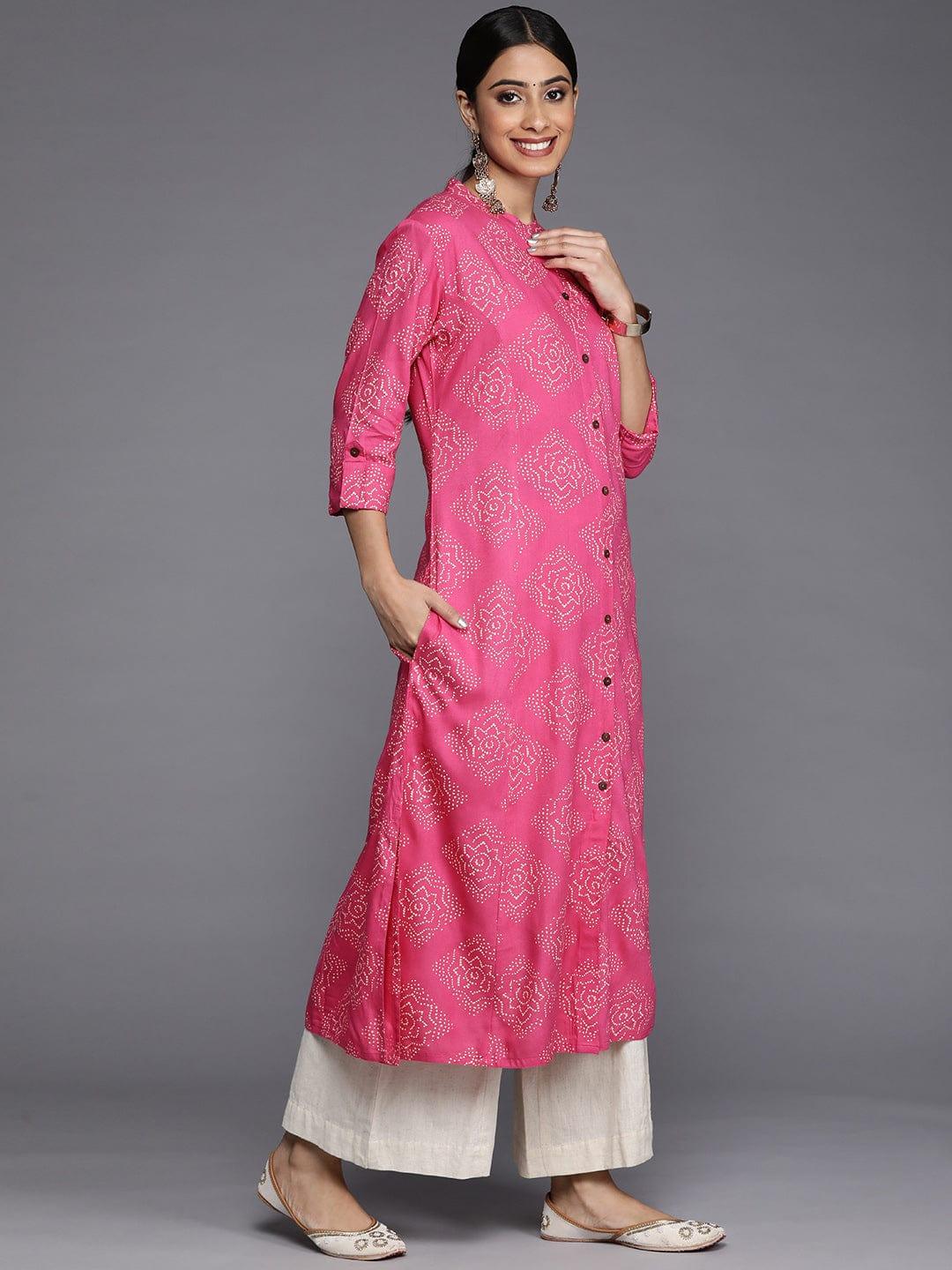 Varanga Women Pink Ethnic Motifs Printed Block Print Kurta - Indiakreations