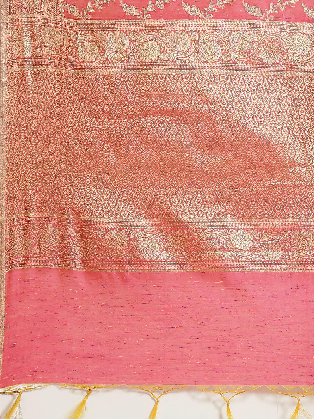 Women's Pink Cotton Silk Saree - Varanasi - Indiakreations