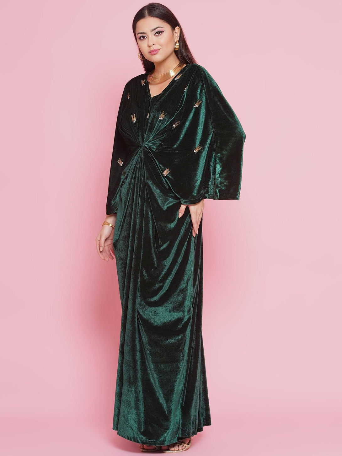 Women's Green Velvet Hand Embellished Gown - Women Republic - Indiakreations