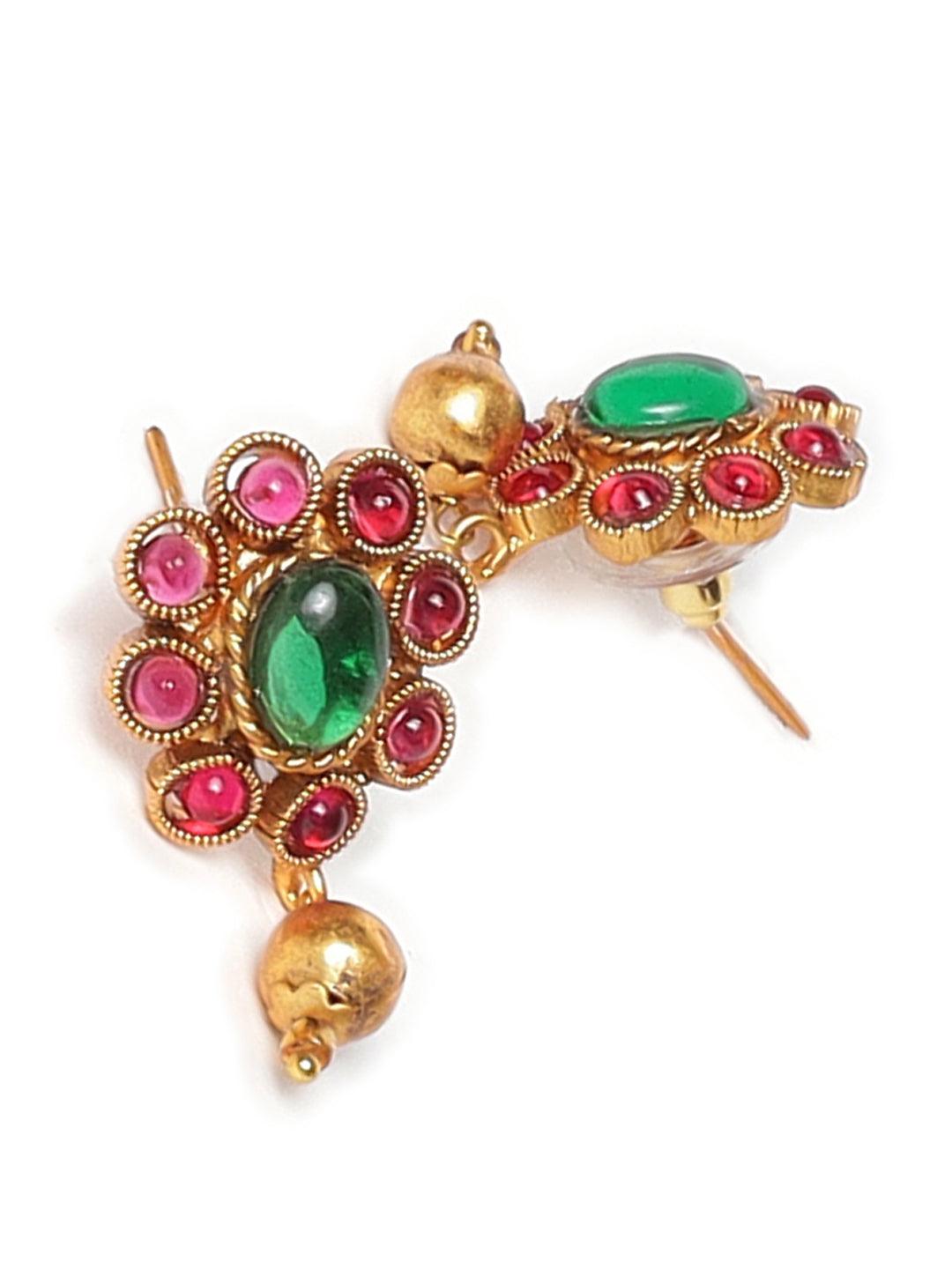 Women's Gold-Plated Pink & Green Stone-Studded & Beaded Handcrafted Jewellery Set - Jazz and Sizzle - Indiakreations