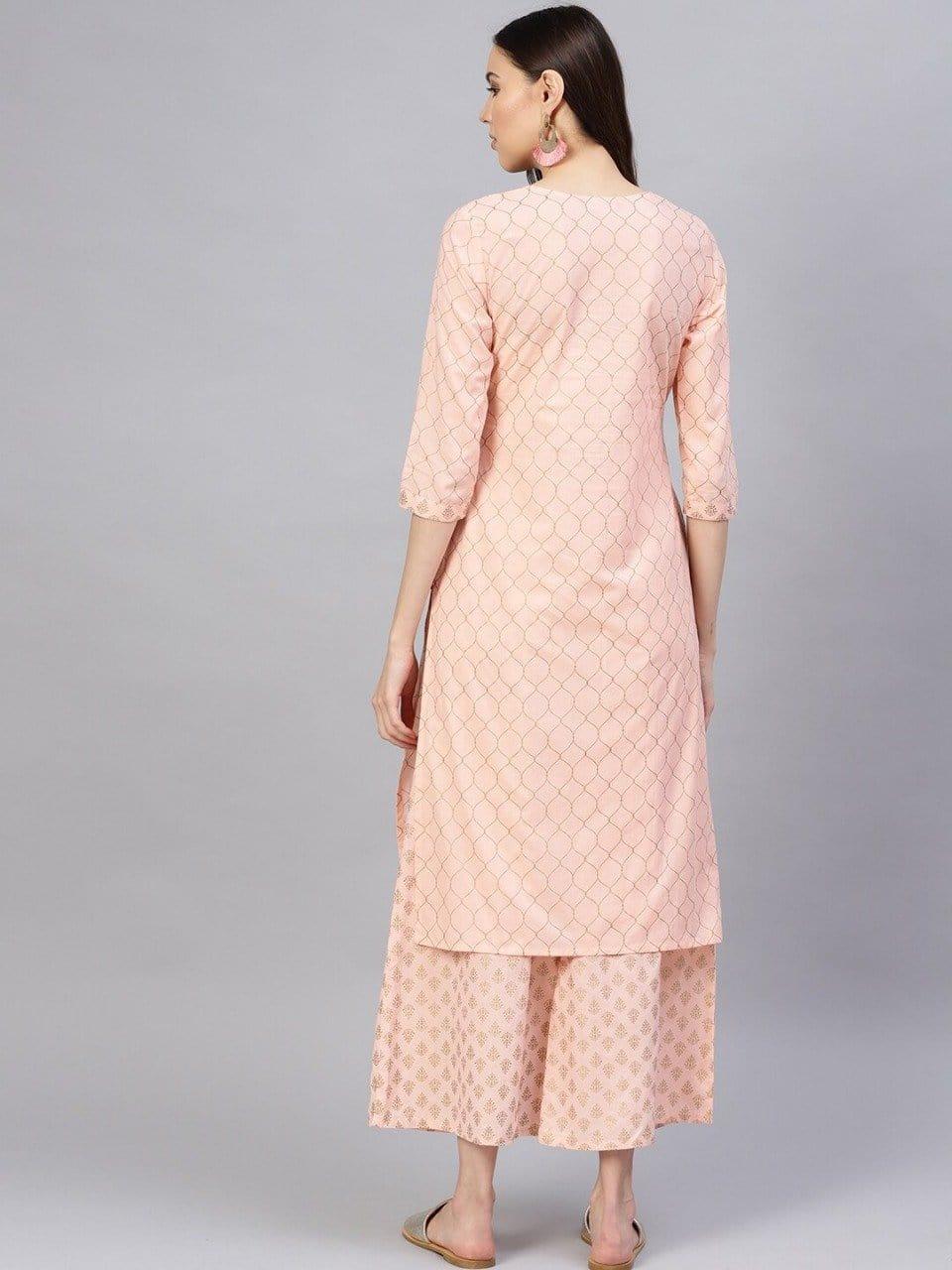 KSUT Women Peach-Coloured Printed Kurta with Palazzos - Indiakreations