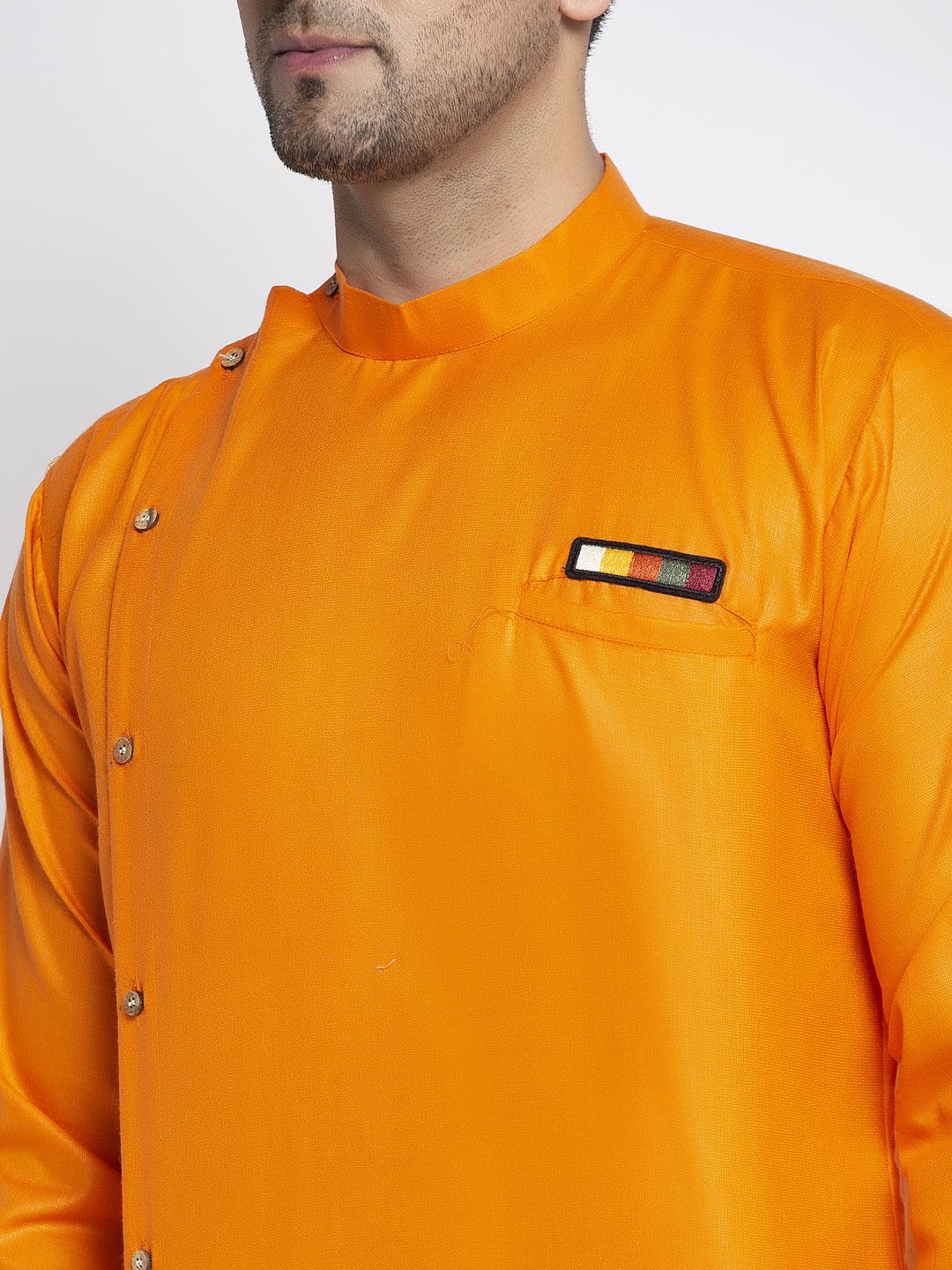 Men's Orange Solid Short Kurta - Benstoke - Indiakreations