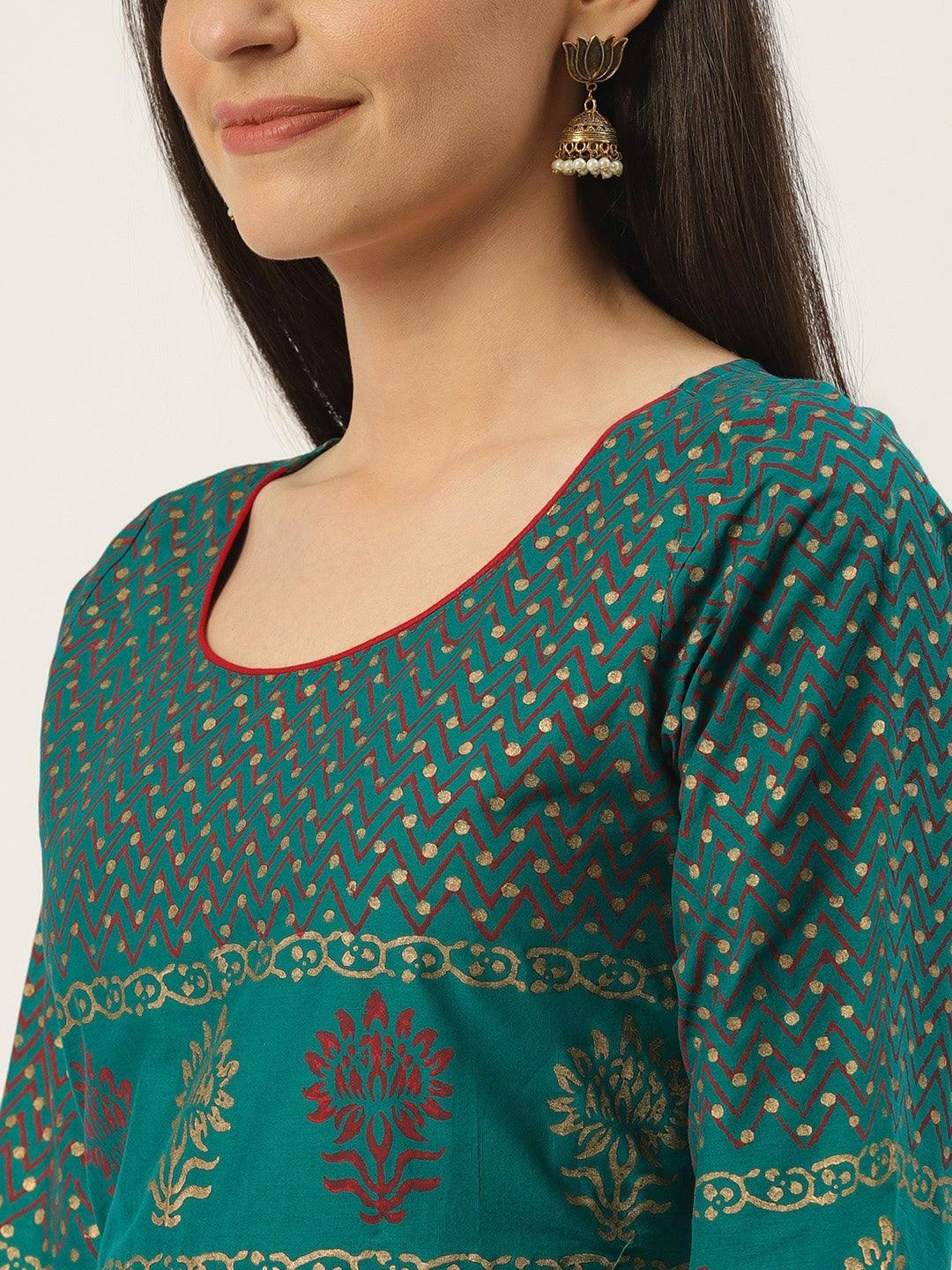 Women's Green Printed Anarkali Kurta - Noz2Toz - Indiakreations