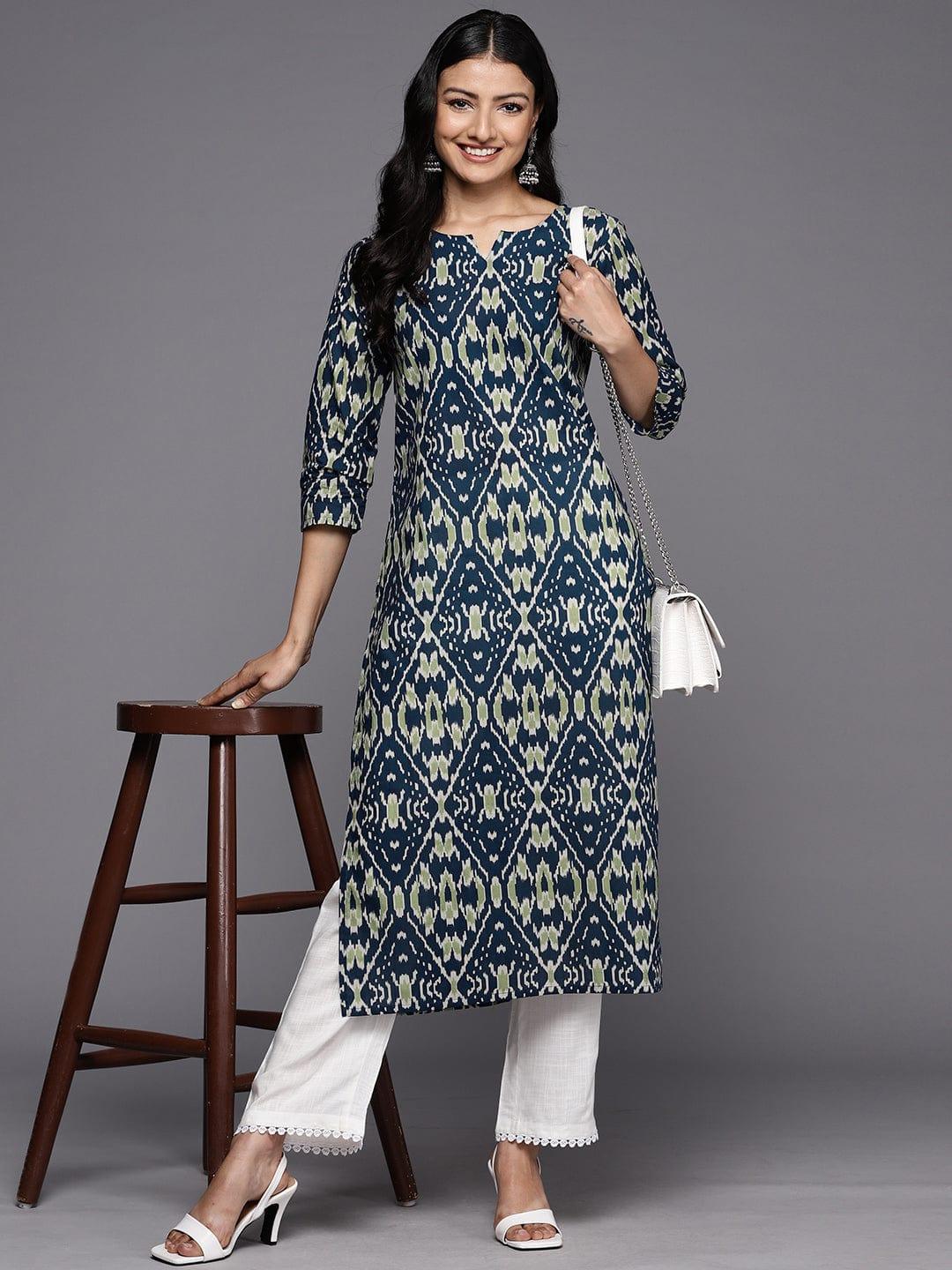 Varanga Printed Indigo Pure Cotton Kurta - Indiakreations