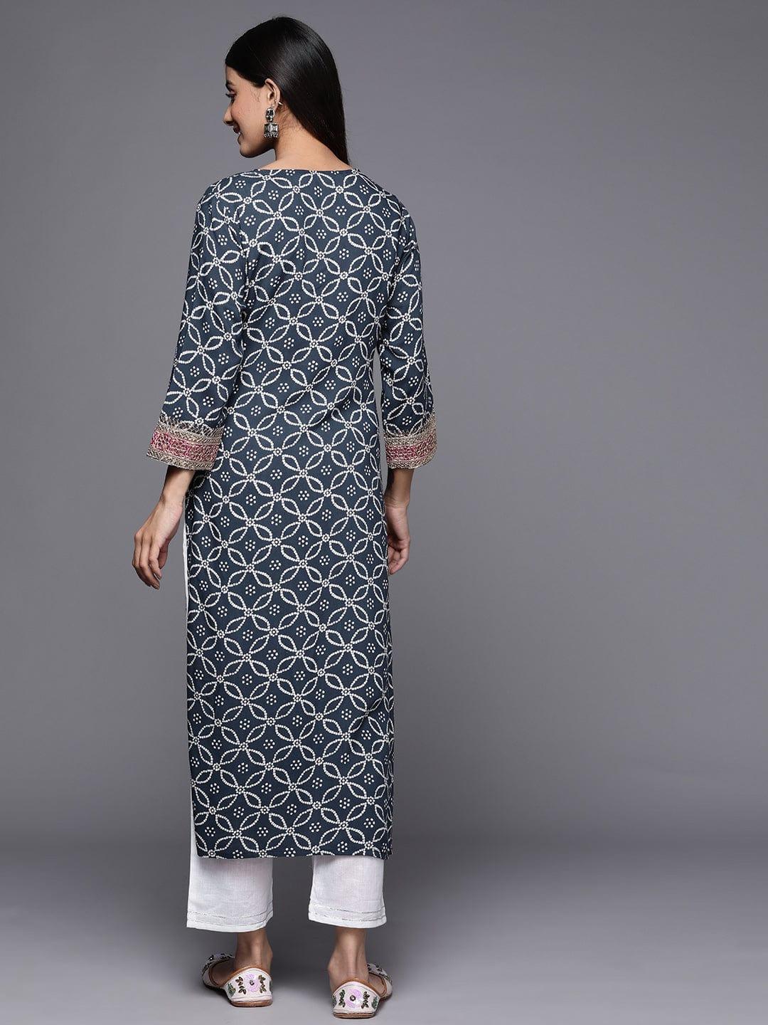 Varanga Women Bandhani Printed Sequinned Indigo Kurta - Indiakreations