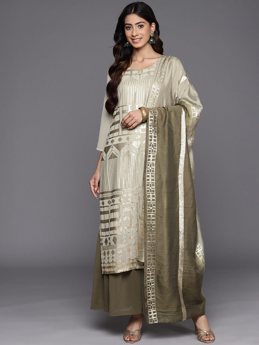 Varanga Embroidered Regular Sequinned Kurta With Sharara & Dupatta - Indiakreations