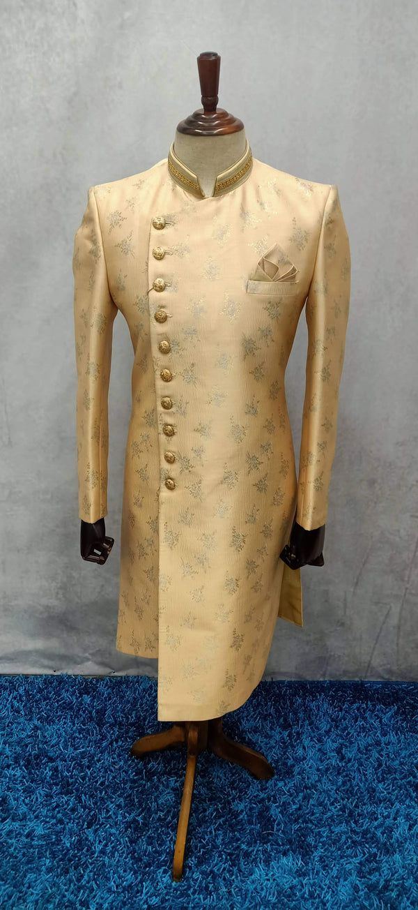 Exquisite Peach Silk Sherwani