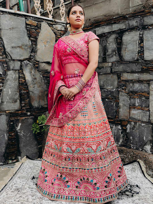 Dreamy Fuschia Pink Bridal Lehenga Heavily Embellished With Traditional Indian Motifs