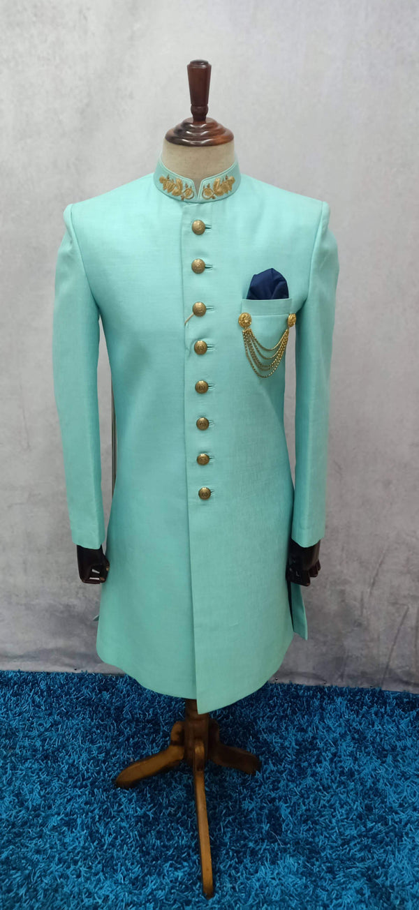 Exquisite Sky Blue Silk Sherwani