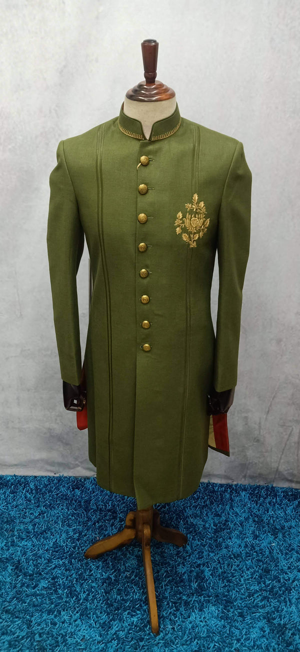 Olive Green Royal Sherwani