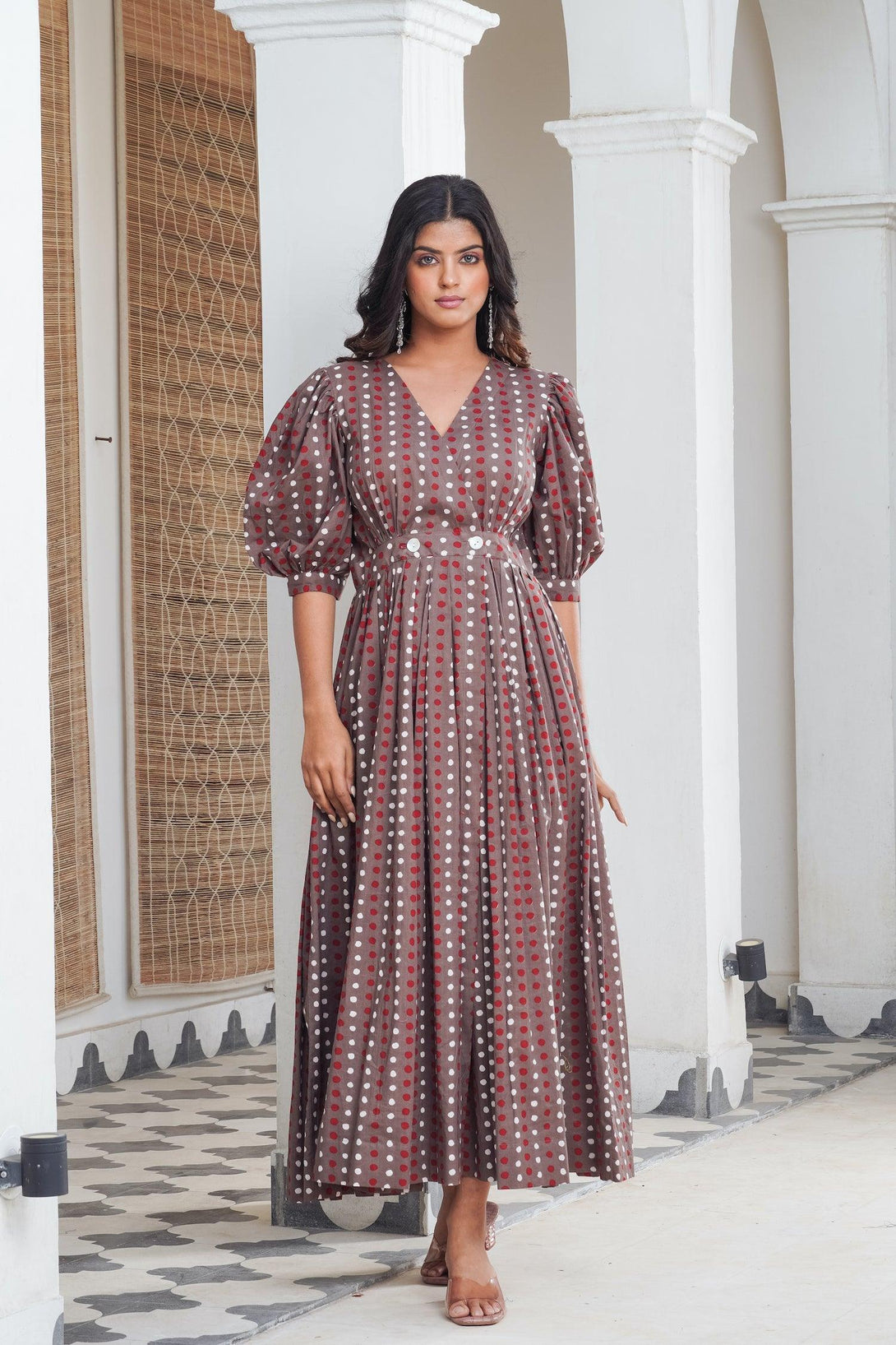 Grey Polka Wrap Maxi - Indiakreations