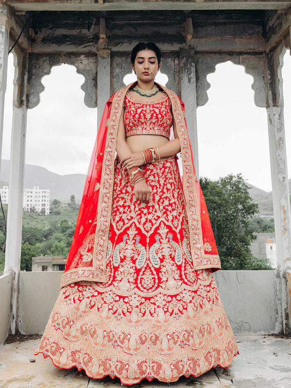 Kesari Orange Unstitched Designer Bridal Lehenga