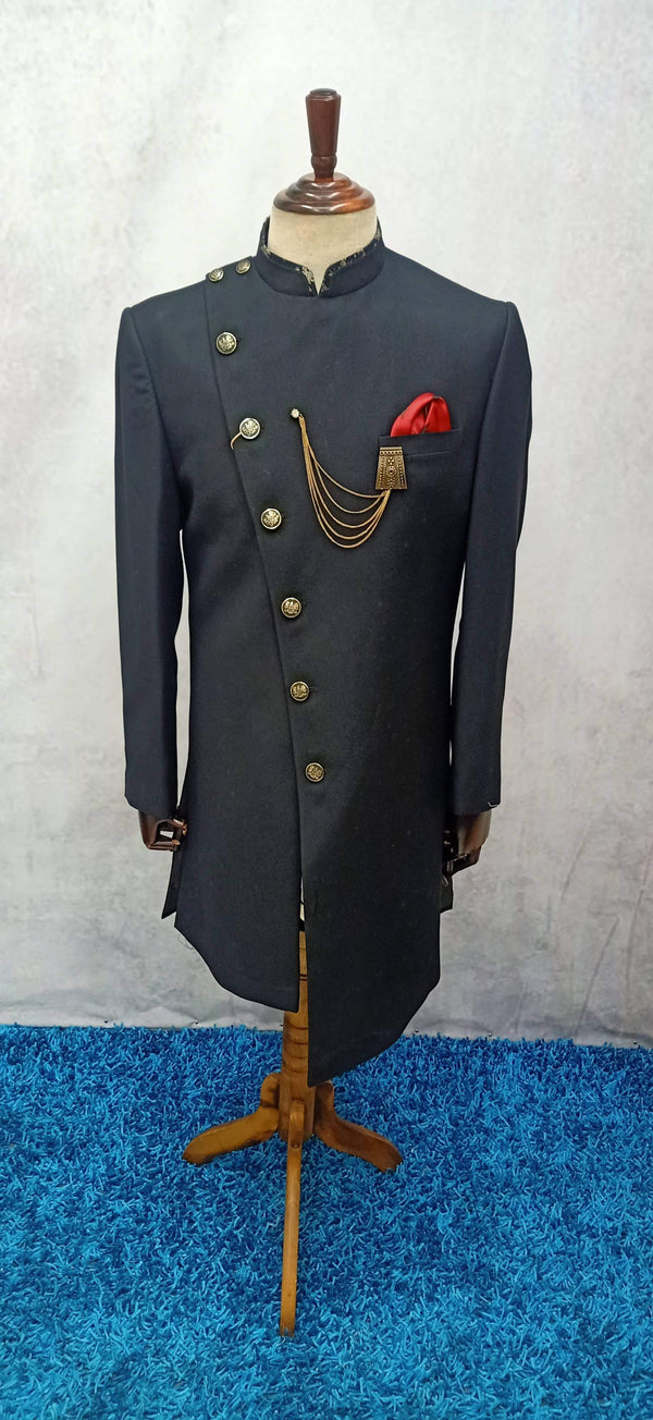 Regal Black Silk Sherwani