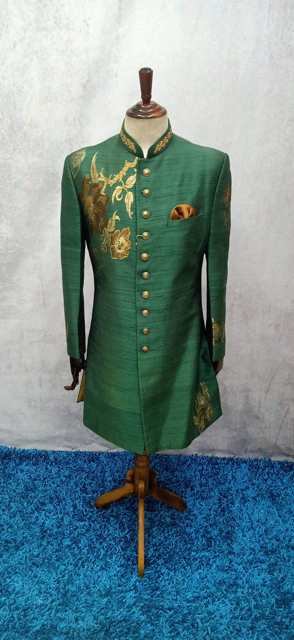 Refined Classic Green Silk Sherwani