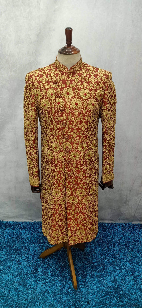 Heavy Red-Gold Sherwani