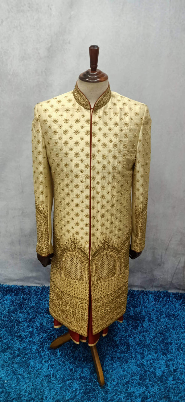 Nawabi Cream-Gold Sherwani