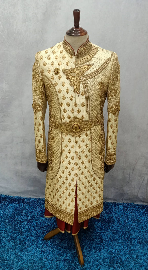 Cream-Gold Designer Sherwani