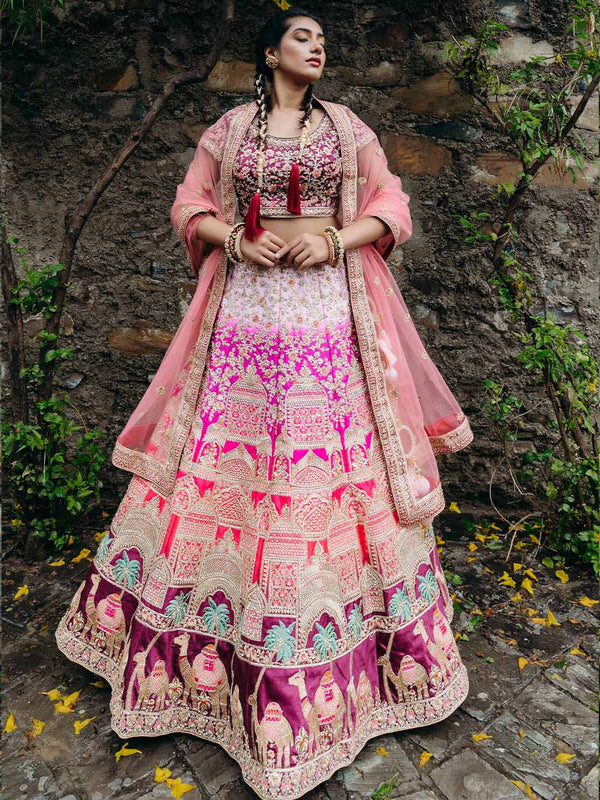 Aesthetic Magenta Unstitched Lehenga With Opulent Indian Design All Over & Dupatta