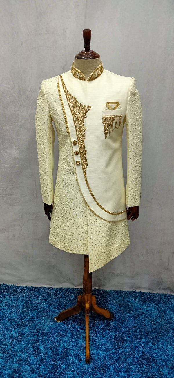 Embellished Cream-Gold Sherwani