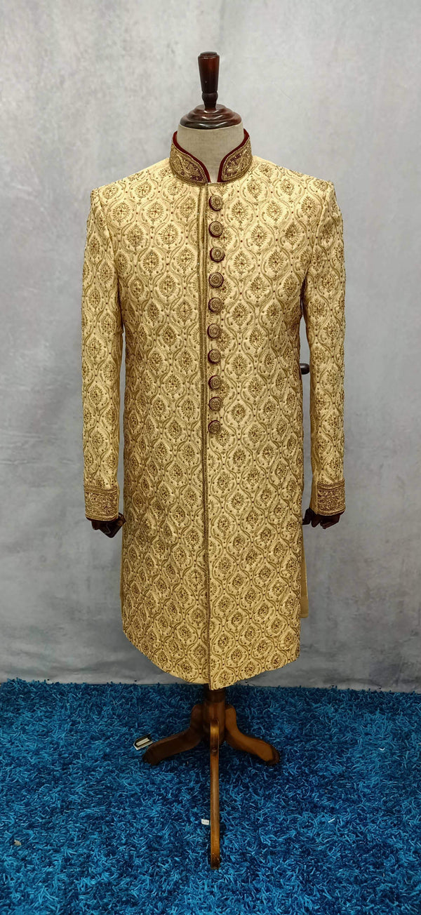 Embellished Gold Silk Sherwani