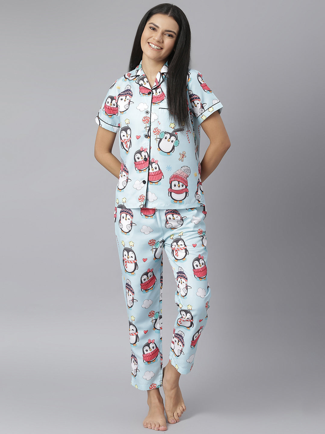 Women's Penguin Digital Print Night Suit Set - Stylestone