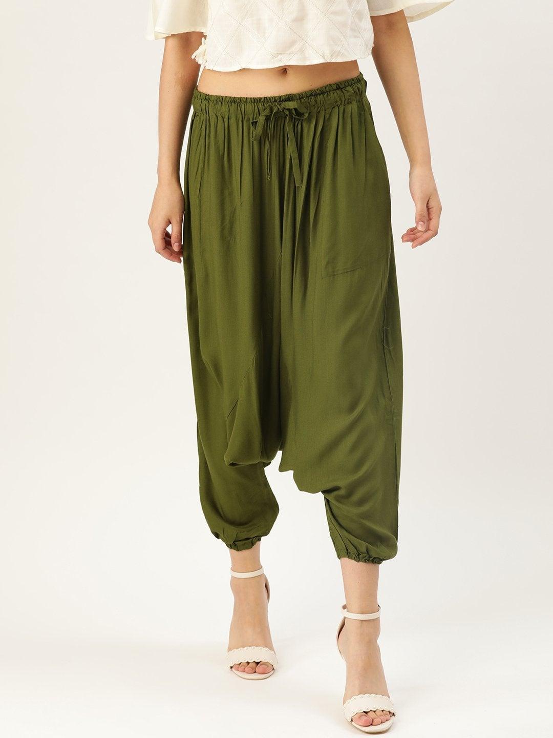 Women's Harem Pants - Olive Green - InWeave - Indiakreations