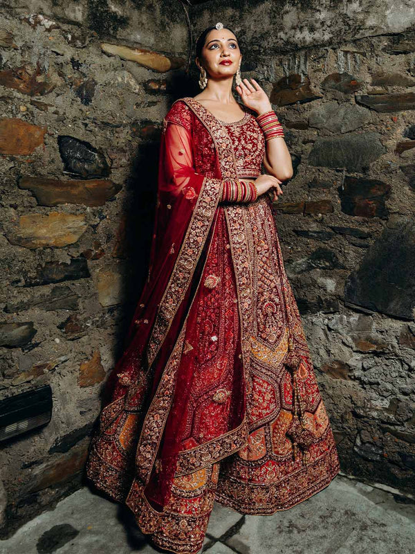 Dreamy Red Bridal Unstitched Designer Lehenga With Traditional Craftsmanship