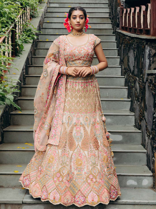 Heavily Embroidered Cream Designer Bridal Lehenga Exclusively By Suvidha