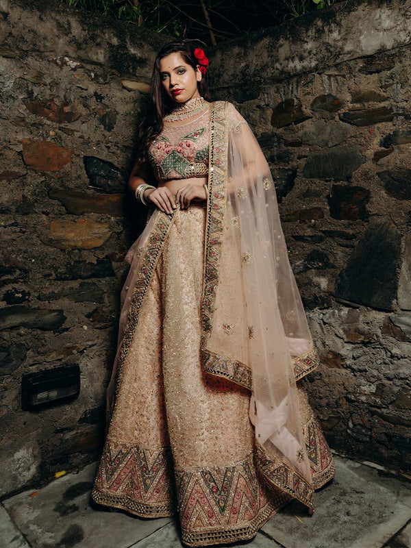 Royal Golden Lehenga With Heavy Multicolour Chevron Border & Embroidery