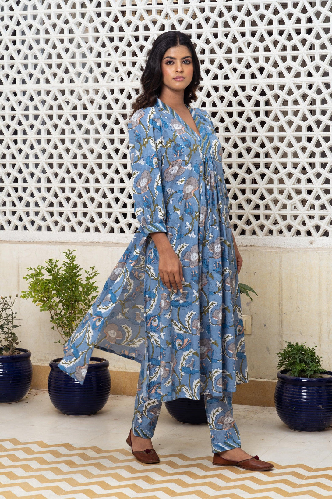 Light blue floral Kurta Set Of 2 - Indiakreations