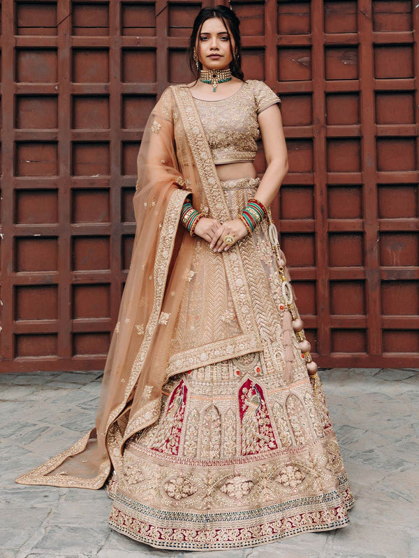 Majestic Ochre Unstitched Lehenga Adorned With Aesthetic Organza Dupatta