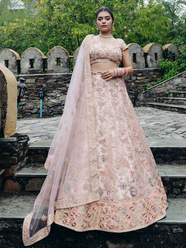 Rose Pink Queen Like Lehenga With Floral Embroidery All Over