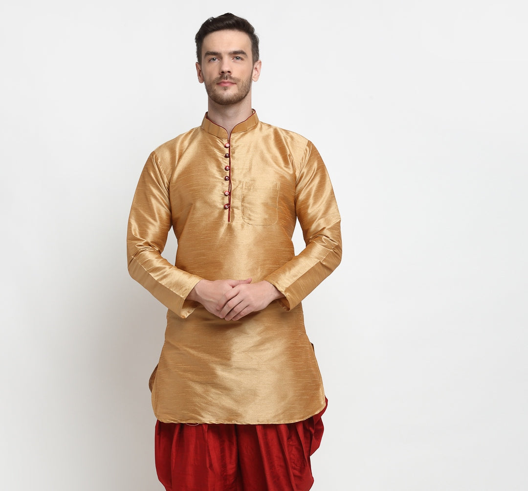 Men's Silk Blend Copper Short Kurta - Benstoke