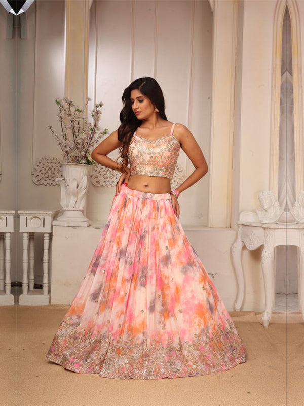 Alluring Baby Pink Georgette Lehenga Choli By Suvidha