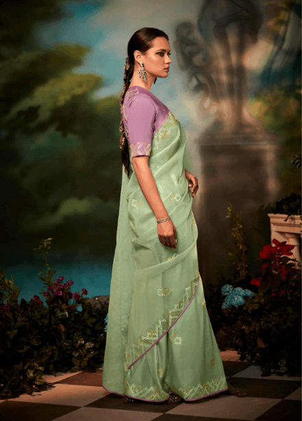 Gorgeous Party Wear Sea Green Colored Embroidered Designer Saree - Indiakreations