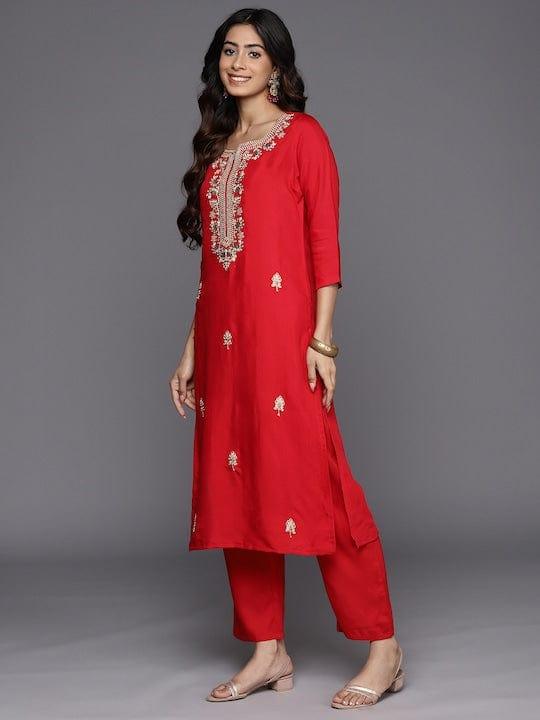 Varanga Ethnic Motifs Embroidered Regular Kurta With Trousers & Dupatta - Indiakreations