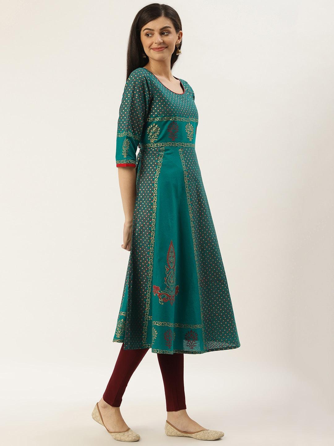 Women's Green Printed Anarkali Kurta - Noz2Toz - Indiakreations