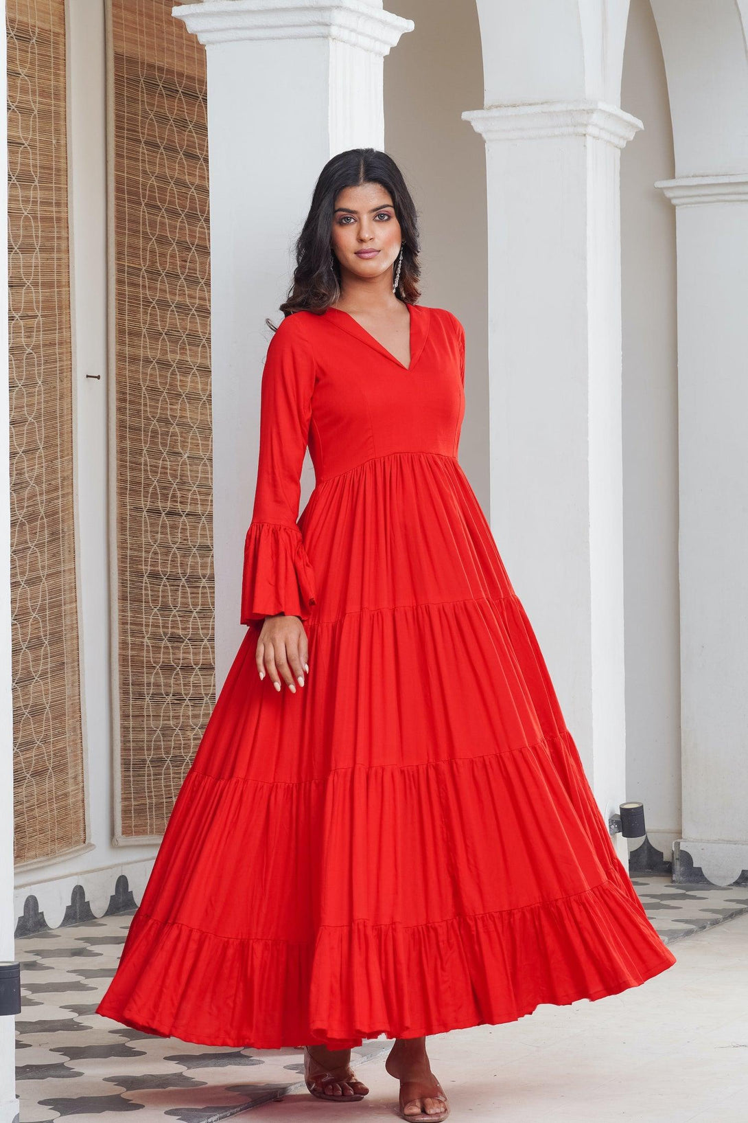 Red frill Tier Maxi - Indiakreations