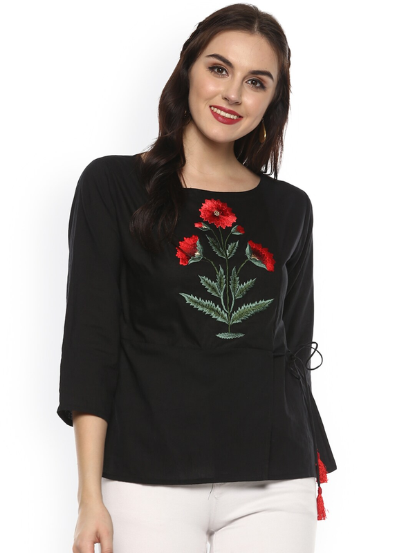 Women's  Black Solid Top - Wahe-NOOR