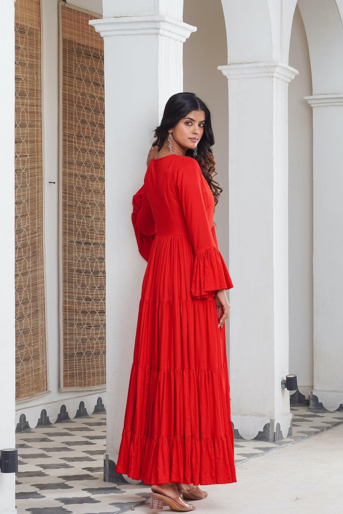 Red frill Tier Maxi - Indiakreations