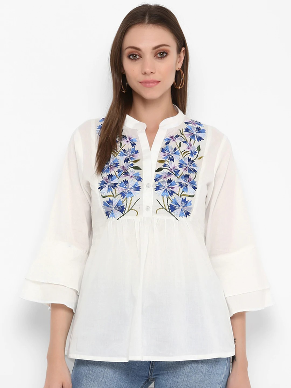 Women's  White Printed Top - Wahe-NOOR