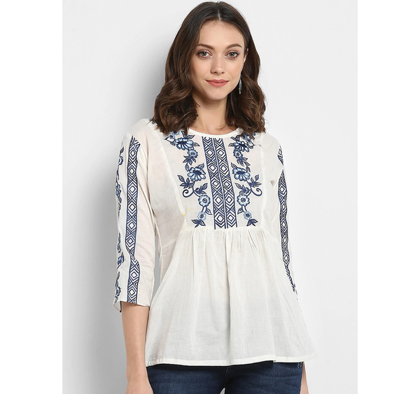 Women's  White Embellished A-Line Top2 - Wahe-NOOR